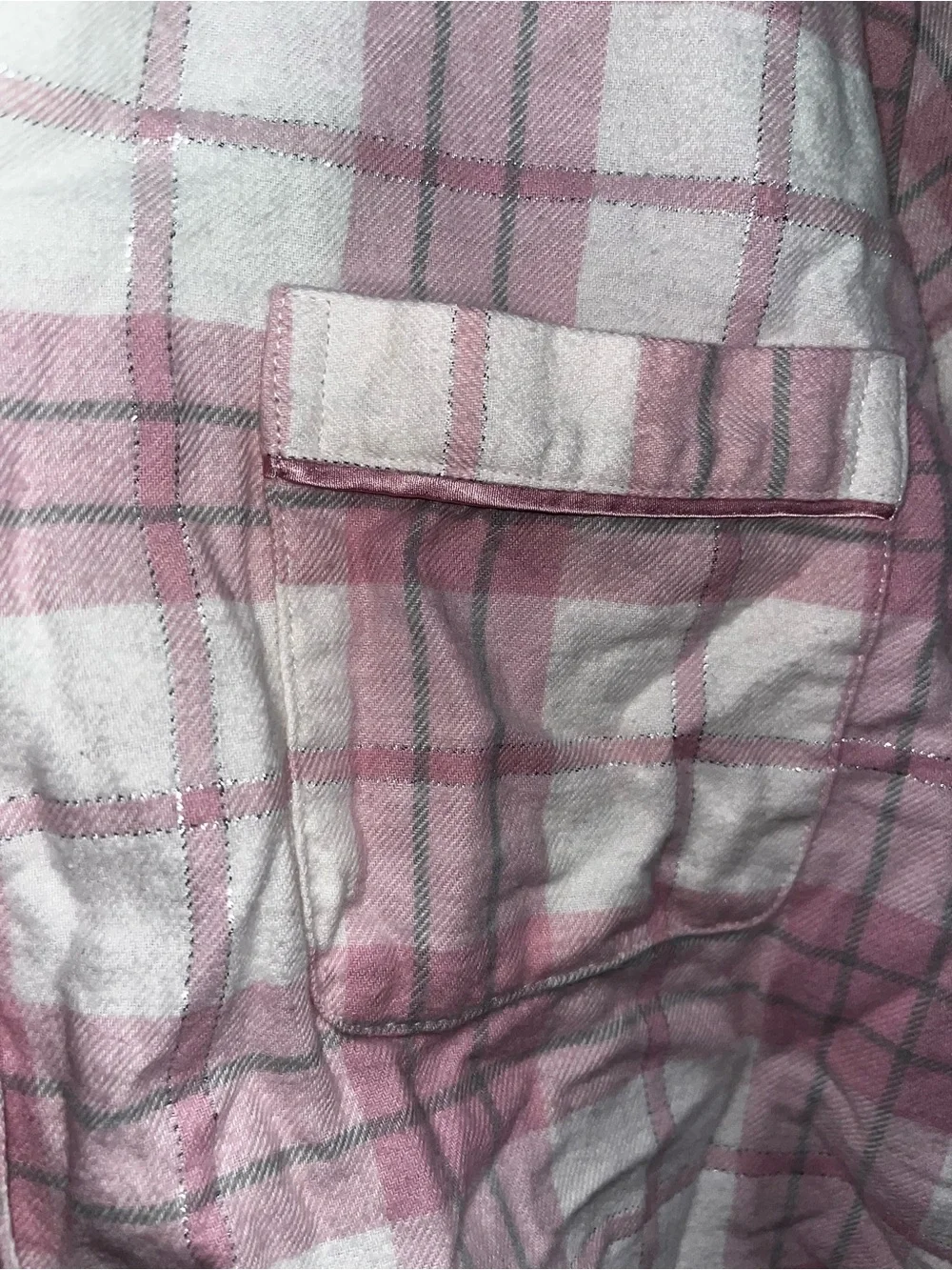 Liz Claiborne Pink, White, & Grey Plaid Silk-Trim Pajama Set